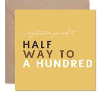 Playful 50th Birthday Card - Half a Century, but Who's Counting? - Bold Modern Typography on a Mustard-yellow Square Card - 145mm Square, Envelope Included