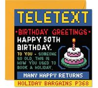 Playful 50th Birthday Card - Level Up the Big 5-0 - Retro Video Game Cake Design with Bold Colours - Perfect for Nostalgic Gamers - 145mm Square, Envelope Included