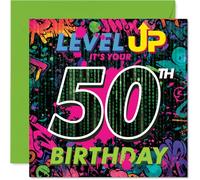 Playful 50th Birthday Card, Level Up Your Big Day