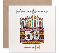 Playful 50th Birthday Card - More Candles Means More Cake! - Colourful Birthday Cake and Candle Design - A Cheeky Way to Celebrate Turning 50-145mm Square, Envelope Included
