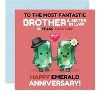 Playful 55th Anniversary Card for Brother & Sister in Law - Emerald Anniversary Giggles - Two Adorable Gemstones Holding Hands - 145mm Square, Envelope Included