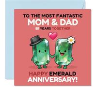Playful 55th Anniversary Card for Mum & Dad - Celebrate 55 Sparkling Years - Cute Emerald Gemstone Duo Holding Hands - 145mm Square, Envelope Included