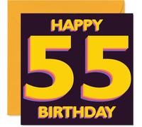 Playful 55th Birthday Card - Vibrant Cheers for Turning 55 - Bold Yellow and Purple Numbers Pop on a Dark Background - 145mm Square, Envelope Included