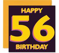 Playful 56th Birthday Card - Bold and Bright Vibes - Striking Yellow '56' on Deep Purple - Makes Their Milestone Birthday Pop - 145mm Square, Envelope Included