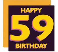 Playful 59th Birthday Card - Big Bold Vibes - Vibrant Yellow and Purple Design for 59th Milestone - Festive Fun for Their Big Day - 145mm Square, Envelope Included