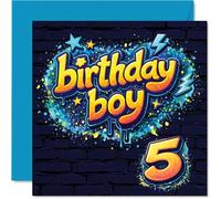 Playful 5th Birthday Card - Bright Birthday Fun - Lively Blue, Yellow and Green Design with Bold 5 and Playful 'Birthday Boy' - 145mm Square, Envelope Included