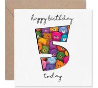 Playful 5th Birthday Card - Bursting with Birthday Fun - Colourful Bear-filled Number 5 Design - Sure to Spark Big Smiles - 145mm Square, Envelope Included
