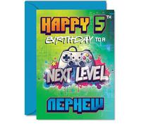 Playful 5th Birthday Card for Nephew - Level Up the Birthday Fun - Bold Gaming Controller Design in Vibrant Colours - Perfect for Little Gamers - A5, Envelope Included