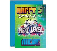 Playful 5th Birthday Card for Niece - Level Up the Birthday Fun - Vibrant Gaming Controller and Bold Colours - Perfect for Your Next Level Niece - 5x7 Inch, Envelope Included
