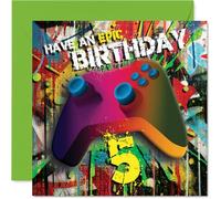 Playful 5th Birthday Card - Level Up the Fun - Vibrant Gaming Controller and Bold 'have an Epic Birthday 5' Design - Perfect Pick for Young Gamers - 145mm Square, Envelope Included