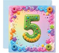 Playful 5th Birthday Card - Sprinkle-tastic Celebration - Colourful Doughnuts, Stars and a Giant Number 5 - Bursting with Birthday Fun - 145mm Square, Envelope Included