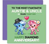 Playful 60th Anniversary Card for Auntie & Uncle - Celebrating 60 Dazzling Years Together - Cute Diamond Duo Hand-in-hand Design - 145mm Square, Envelope Included