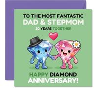 Playful 60th Anniversary Card for Stepmum & Dad - Celebrate 60 Dazzling Years - Cartoon Diamonds Hand in Hand on a Vibrant Anniversary Card - 145mm Square, Envelope Included