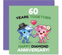 Playful 60th Anniversary Card - Sparkling Diamond Duo Celebrates Six Decades - Cute Characters and Lively Colours - 145mm Square, Envelope Included