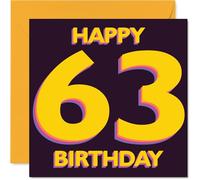 Playful 63rd Birthday Card - Bold and Bright Way to Mark Turning 63 - Striking Yellow Numbers on Deep Purple - 145mm Square, Envelope Included