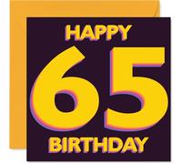 Playful 65th Birthday Card - Bold and Bright Way to Mark a Milestone - Big Yellow Numbers Pop Against Rich Purple - 145mm Square, Envelope Included