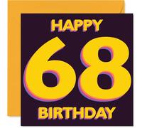 Playful 68th Birthday Card - Bold and Bright 68th - Vibrant Yellow Numbers on a Dramatic Purple Background - A Fun Way to Mark This Milestone - 145mm Square, Envelope Included