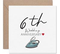 Playful 6th Anniversary Card - Still Ironing Out the Creases - Fun 6th Anniversary Card with Iron and Heart Motif - 145mm Square, Envelope Included