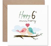 Playful 6th Anniversary Card, Two Lovebirds Perched on a Branch