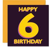 Playful 6th Birthday Card - Big Birthday Cheer - Bright Yellow Number 6 with Bold Playful Text - 145mm Square, Envelope Included