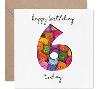 Playful 6th Birthday Card - Bursting with Bear Hugs - Colourful Number 6 Packed with Smiling Bears - Brings Birthday Cheer to Little Ones - 145mm Square, Envelope Included