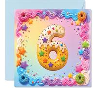 Playful 6th Birthday Card - Bursting with Birthday Fun - Donut-shaped Number 6 with Pastel Sprinkles and Stars - Perfect for Little Sweet Tooths - 145mm Square, Envelope Included
