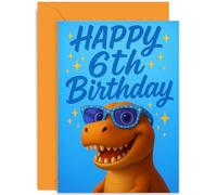 Playful 6th Birthday Card for Child, Dinosaur Design Gift, Whimsical Toy Graphic, for Son Brother Nephew Grandson, Blank Inside with Envelope