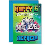 Playful 6th Birthday Card for Nephew - Level Up the Birthday Fun - Gaming Controller Design with Bold Colours - Epic Energy for a Cool 6-year-old - A5, Envelope Included