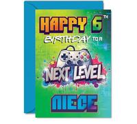 Playful 6th Birthday Card for Niece - Level Up the Fun - Vibrant Gaming Controller Design with Bold Colours - Perfect for Next-gen Gamers - A5, Envelope Included