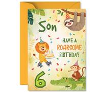 Playful 6th Birthday Card for Son, Jungle Fun for His Big Day