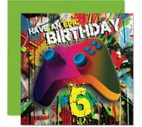 Playful 6th Birthday Card - Level Up the Birthday Fun - Vibrant Gaming Controller Design with Bold 'have an Epic Birthday 6' - 145mm Square, Envelope Included
