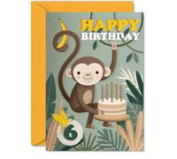 Playful 6th Birthday Card, Monkey Mischief in the Jungle