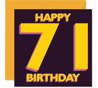 Playful 71st Birthday Card - Bursting with Birthday Cheer - Bold Yellow Text on a Rich Purple Background - 145mm Square, Envelope Included