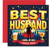 Playful 72nd Anniversary Card - Legendary Since 1954 - Bold Superhero Silhouette in Vibrant Blue, Yellow and Red - 145mm Square, Envelope Included