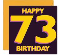 Playful 73rd Birthday Card - Bold and Bright Cheers - Striking Yellow and Purple 73 Motif - Makes Milestone Birthdays Pop - 145mm Square, Envelope Included