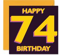 Playful 74th Birthday Card - Bold and Bright - Striking Yellow 74 on Rich Purple - Standout Look to Mark a Special Milestone - 145mm Square, Envelope Included