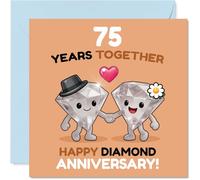 Playful 75th Anniversary Card - Celebrating 75 Sparkling Years - Adorable Diamond Duo with Holding Hands Design - 145mm Square, Envelope Included