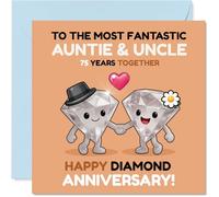 Playful 75th Anniversary Card for Auntie & Uncle - Celebrating 75 Dazzling Years - Cute Diamond Duo Holding Hands - 145mm Square, Envelope Included