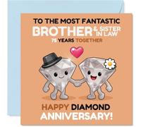 Playful 75th Anniversary Card for Brother & Sister in Law - Celebrating a Sparkling 75 Years - Cute Diamond Characters Hand-in-hand - 145mm Square, Envelope Included