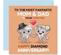 Playful 75th Anniversary Card for Mum & Dad - Sparkling Diamond Duo Brings a Smile - Cute Hand-holding Motif Celebrates 75 Years - 145mm Square, Envelope Included