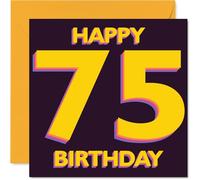 Playful 75th Birthday Card - Brighten Their Big Day - Bold Yellow 'HAPPY 75 BIRTHDAY' Design on Vibrant Purple - 145mm Square, Envelope Included