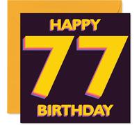 Playful 77th Birthday Card - Bursting with Birthday Cheer - Bold Yellow and Purple 77 Design - Eye-catching and Full of Fun - 145mm Square, Envelope Included