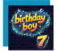 Playful 7th Birthday Card - Big Birthday Energy - Graffiti-style 7 with Bold Splashes of Blue, Yellow and Orange - 145mm Square, Envelope Included
