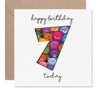 Playful 7th Birthday Card - Bursting with Birthday Bears - Colourful Number 7 Design Packed with Cheerful Teddies - 145mm Square, Envelope Included