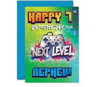 Playful 7th Birthday Card for Nephew - Level Up the Birthday Fun - Vibrant Gaming Controller Design with Bold Colours - Perfect for Your Favourite Gamer - A5, Envelope Included