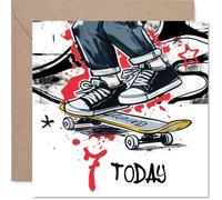 Playful 7th Birthday Card - Kickflip into Seven - Skateboarding Kid in Bold Urban Colours - Vibrant Energy for a Cool Birthday - 145mm Square, Envelope Included