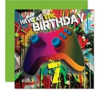 Playful 7th Birthday Card - Level Up the Birthday Fun - Vibrant Gaming Controller Design with Epic Green Details - Sure to Delight Any Young Gamer - 145mm Square, Envelope Included