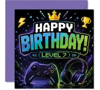 Playful 7th Birthday Card - Level Up to 7 with Gaming Fun - Colourful Controller and Headset Design - Spot-on for Young Video Game Fans - 145mm Square, Envelope Included
