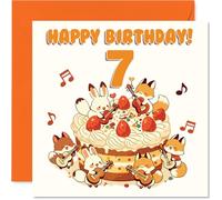 Playful 7th Birthday Card - Party Animals Bring the Fun - Cartoon Creatures, Cake and Musical Mayhem - Festive Scene for a Special 7th - 145mm Square, Envelope Included