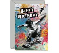 Playful 7th Birthday Card, Skateboarding Thrills and Graffiti Vibes